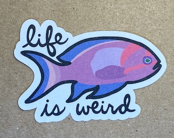 life is weird fish sticker