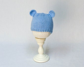 Minimalist Baby Bear Hat knitting PATTERN - cute stocking cap hat with bear ears for baby - permission to sell finished items