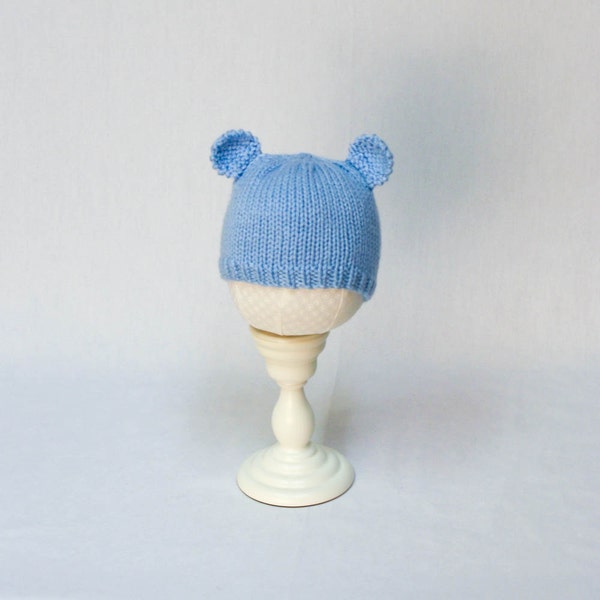 Minimalist Baby Bear Hat knitting PATTERN - cute stocking cap hat with bear ears for baby - permission to sell finished items