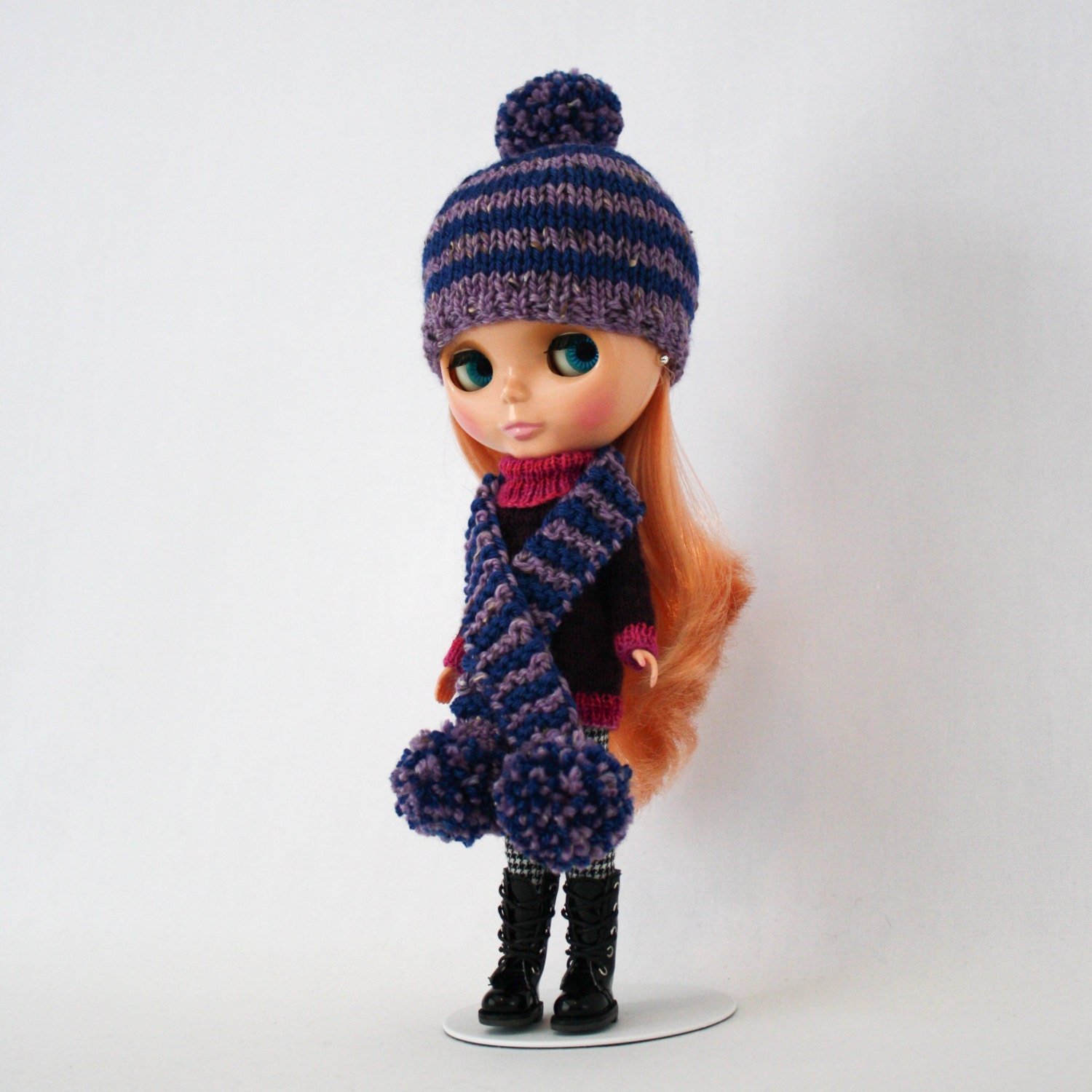 Blythe Stripey Bobble Hat Knitting Pattern With Bonus Free Striped Scarf Pattern Instant Download Permission To Sell Finished Objects