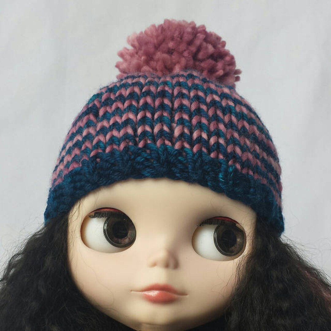 Blythe Bertha Hat Knitting PATTERN - Cute Striped Doll Bobble Hat Toque ...