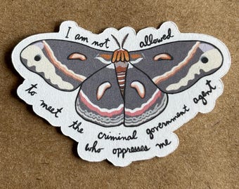 I Am Not Allowed To Meet The Criminal Government Agent Who Oppresses Me Moth sticker