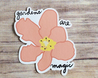 gardens are magic tulip sticker - original art - red orange yellow flower gardening witch planner eco sticker - 5cm - 2 inch - no plastic