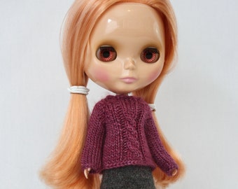 Charis Sweater Blythe fingering weight knitting PATTERN long-sleeved doll cardigan - instant download - permission to sell finished objects