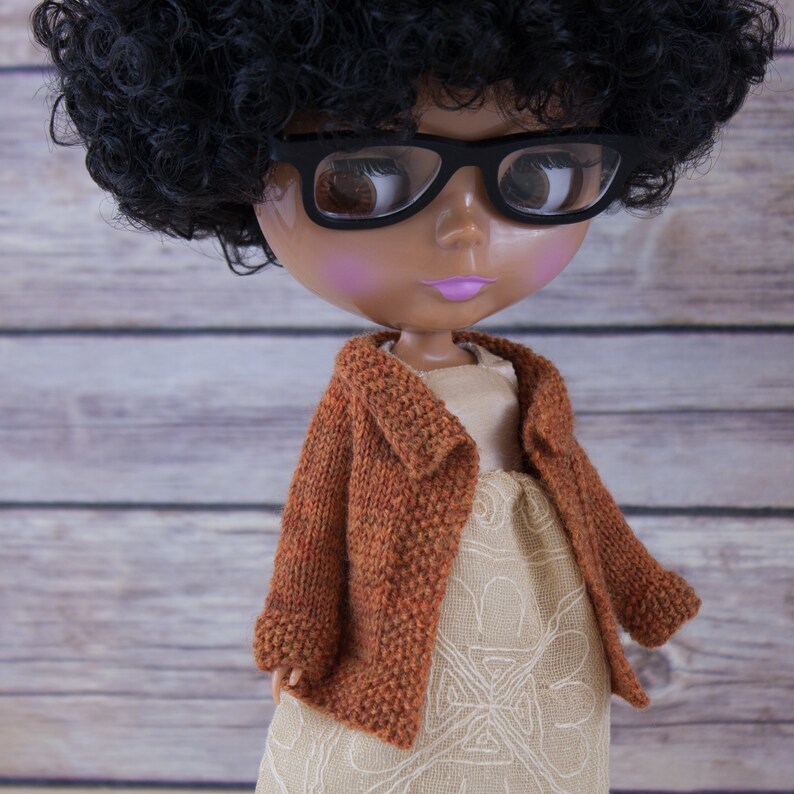 Blythe doll Joy Coat knitting PATTERN cute long sleeve sweater coat cardigan trim instant download permission to sell finished items image 3