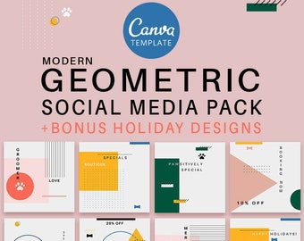 Editable Trendy Geometric Pet Social Media Graphic Pack | Canva Template - Pet Business - Social Media Marketing - Pets - Dogs - Canine