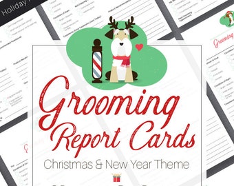 Stylish Christmas & New Year Pet Grooming Report Card Pack - Pet Groomers - Pet Business Printable - Pre-Made Design - Pet Report Cards