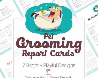 Whimsical Pet Grooming Report Card Pack - Pet Groomers - Pet Business Printable - Pre-Made Design - Pet Report Cards