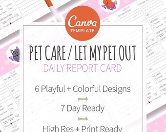 Pet Care | Let My Pet Out Daily Pet Report Card - Canva Template - Pet Sitters - Canva - Pet Business Printable - PreMade Design - Dog - Cat