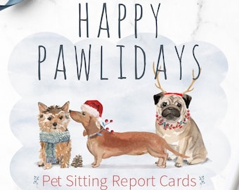 Christmas Pet Sitter Report Card - Dog Sitting - Dog Sitter - Pet Business Printable - Pre-Made Design - Pet Care Cards - Holiday Pet