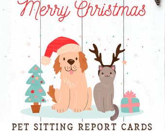 Charming Christmas Pet Sitting Report Card - Dog Sitting - Cat Sitting - Pet Business Printable - Pre-Made Design - Pet Care - Holiday Pets