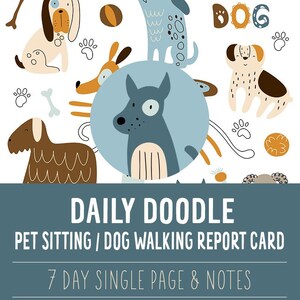 Cute Dog Doodle Daily Pet Sitting & Dog Walking Pet Report Card - Dog Walker - Pet Sitter - Animali domestici - Stampabile - Design preconfezionato - Cane - Canino