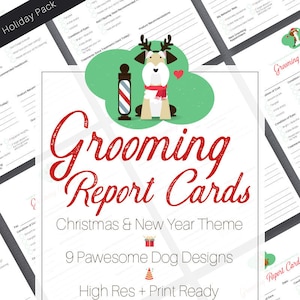 Stylish Christmas & New Year Pet Grooming Report Card Pack - Pet Groomers - Pet Business Printable - Pre-Made Design - Pet Report Cards