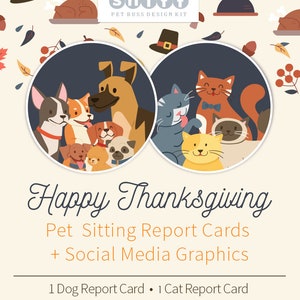 Tarjeta de calificaciones de cuidado de mascotas de Acción de Gracias imprimible y a juego Gráficos de redes sociales para mascotas - Diseño de mascotas - Gato - Perro - Diseño prefabricado - Cuidador de mascotas
