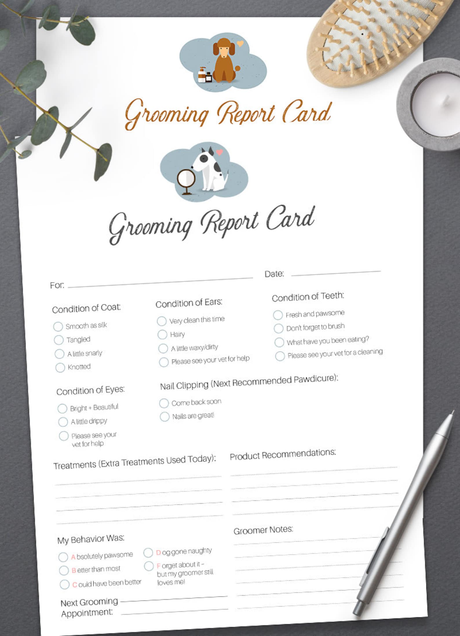 Stylish Pet Grooming Report Card Pack Pet Groomers Pet Etsy