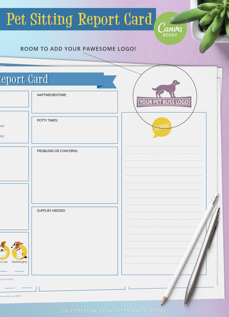 Pet Sitting Report Card Template Dog Sitting Cat Sitting Pet Business ...