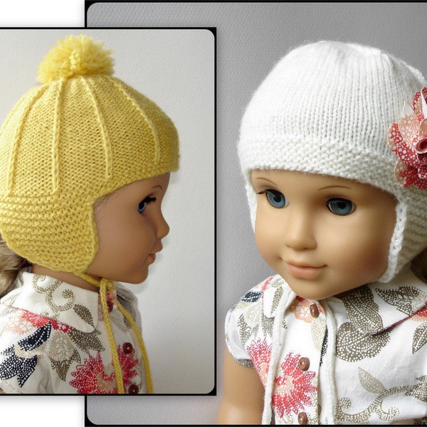 Marigold Ear Flap Hat  - Knitting Pattern PDF For 18" American Girl Dolls - Doll Clothes - Instant Download