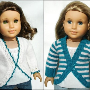 Clara Cardigan Sweater 2 Varianten enthalten - stricken PDF Anleitung für 18&quot; amerikanische Mädchen Puppen - Top-Down-nahtlose Puppe Kleidung Muster