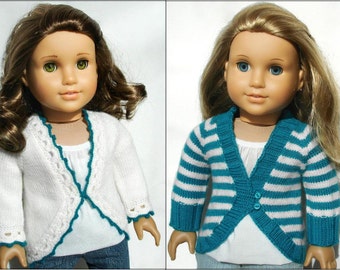 Clara Cardigan Sweater 2 Variations Included - Knitting Pattern PDF For 18" American Girl Dolls - Top-Down Seamless Doll Clothes Pattern