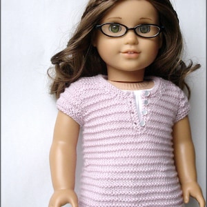 Suéter Ella Henley Tee - PDF padrão de tricô para bonecas americanas de 18&quot; - padrão de roupas de boneca - download instantâneo