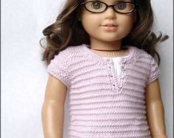 Jersey tipo Henley de Ella - Patrón de punto en PDF para muñecas American Girl de 45 cm - Patrón de ropa para muñecas - Descarga instantánea