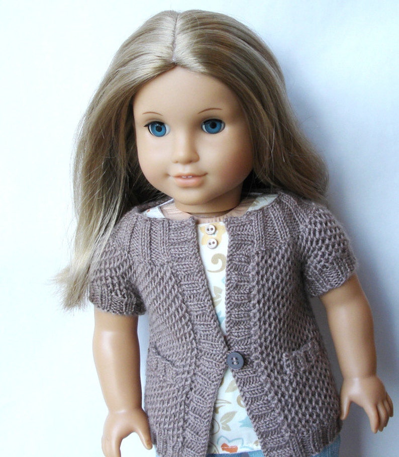 Pip Round Yoke Cardigan With Pockets PDF Knitting Pattern For 18 American Girl Dolls Instant Download image 4