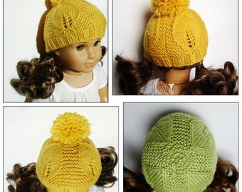 Goldie Hat - PDF Knitting Pattern For 18 Inch American Girl Dolls - Doll Clothes Pattern - Lace Leaf - Instant Download