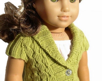 Olive Cardigan Sweater - Knitting Pattern PDF For 18" American Girl Dolls - Shawl Collar Seamless Doll Clothes Pattern - Instant Download