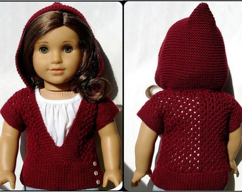 Mae Hooded Pullover Sweater - PDF Knitting Pattern For 18" American Girl Dolls - Doll Clothes Knitting Pattern - Instant Download