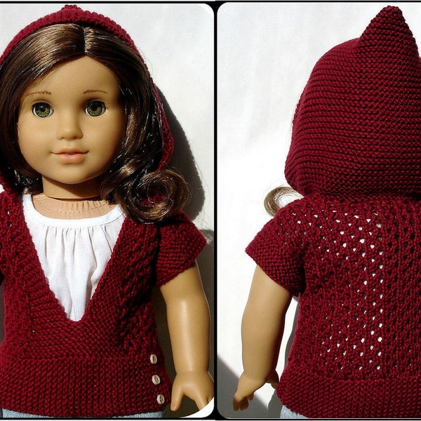 Mae Hooded Pullover Sweater - PDF Knitting Pattern For 18" American Girl Dolls - Doll Clothes Knitting Pattern - Instant Download