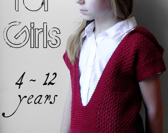 Mae For Girls - Hooded Pullover Sweater - PDF Knitting Pattern For Children - Size 4, 6, 8, 10, 12 Years Old - Instant Download