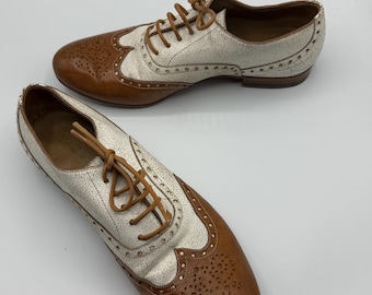 Santoni 2 Tone Lace Up Oxfords Shoes Size 38 Rare & Goregeous Unisex All Leather