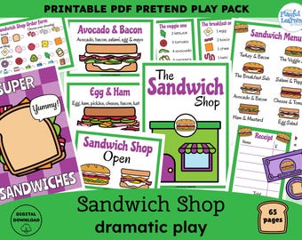 Sandwich Shop Dramatic Play Printables: pretend play cafe, sandwich shop printable play set for role play area, sandwich activities