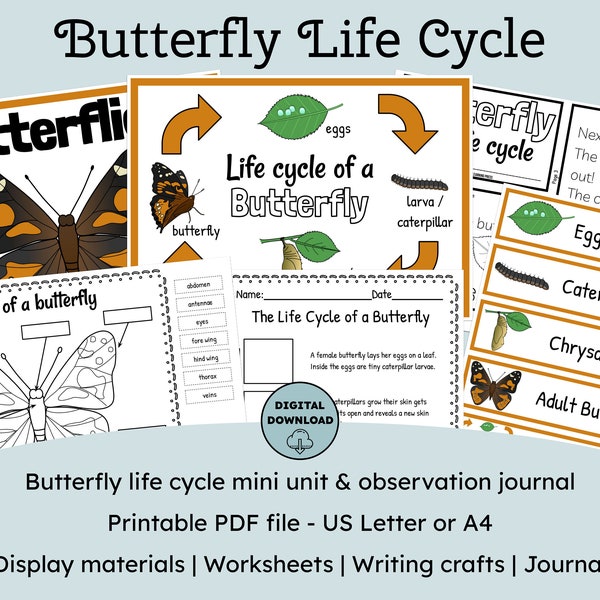 Painted Lady Butterfly life cycle unit and caterpillar observation journal for homeschool butterfly life cycle activity for nature study