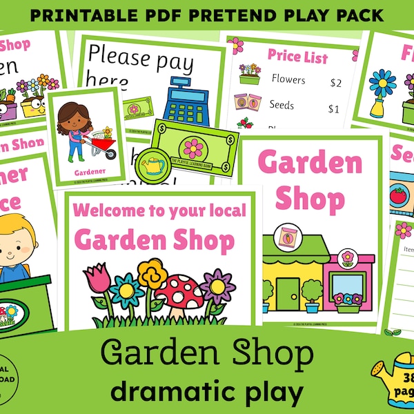 Garden shop dramatic play printables for pretend play garden centre, garden shop printable play set for home or classroom role play area