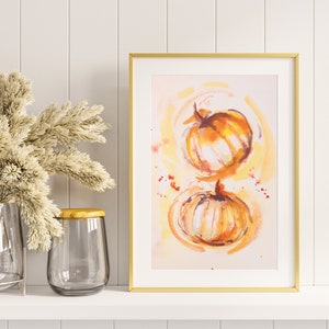 Two Pumpkins Still Life Watercolor | Seasonal Decor Digital Print | Autumn Art for Home
