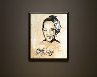 Billi Holliday, Musician, Mid Century Modern, Coffee Painting, Jazz Junk Image, Digital artwork, Wall Art, Prints, Instant Download