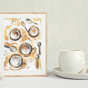 Watercolour digital coffee print, instant download, printable art, kitchen print, wall print, coffee cups and sugar print, coffee painting zdjęcie 1