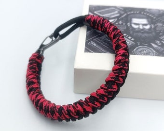 Handmade Black and Red Paracord Bracelet for Men – Braided Rope Wristband with Adjustable Fit