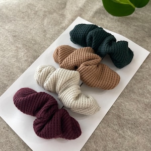 Handmade Knit Cotton Scrunchie Barrette Clip - Solid Colors