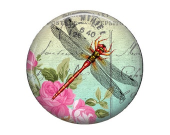 Spring Dragonfly - Glass Image Cabochon - Choice of 16mm, 18mm, 20mm, 25mm and 30mm Round