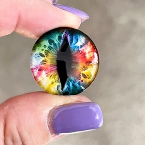 Rainbow Lightening Cat&#39;s Eye - Glass Image Cabochon - Choice of 12mm, 16mm, 18mm, 20mm, 25mm and 30mm Round