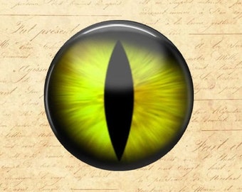 Yellow Cat's Eye - Glass Image Cabochon - Choice of 12mm, 16mm, 18mm, 20mm, 25mm and 30mm Round