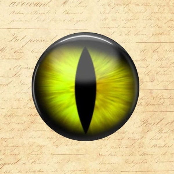 Yellow Cat's Eye - Glass Image Cabochon - Choice of 12mm, 16mm, 18mm, 20mm, 25mm and 30mm Round