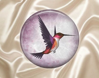 Purple Hummingbird - Glass Image Cabochon - Choice of 20mm, 25mm and 30mm Round