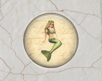 Vintage Mermaid Image - Glass Image Cabochon - Choice of 20mm, 25mm and 30mm Round