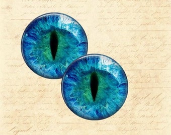 Pair of Blue Cat's Eye Handmade Cabochons - Choice of 18mm, 20mm and 25mm Round