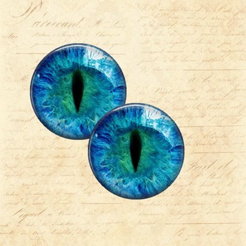 Pair of Blue Cat's Eye Handmade Cabochons Choice of 18mm, 20mm and 25mm Round image 1