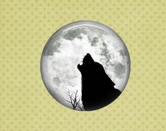 Howling at the Moon - Glass Image Cabochon - Choice of 12mm, 16mm, 18mm, 20mm, 25mm and 30mm Round