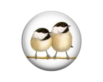 Chickadees Handmade Glass Image Cabochon - Choice of 20mm, 25mm and 30mm Round